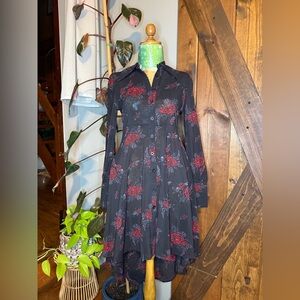 Killstar Black and Red Rose Long Sleeve Dress